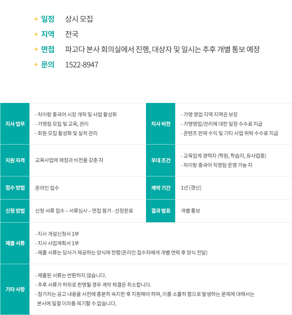 모집 조건 및 안내